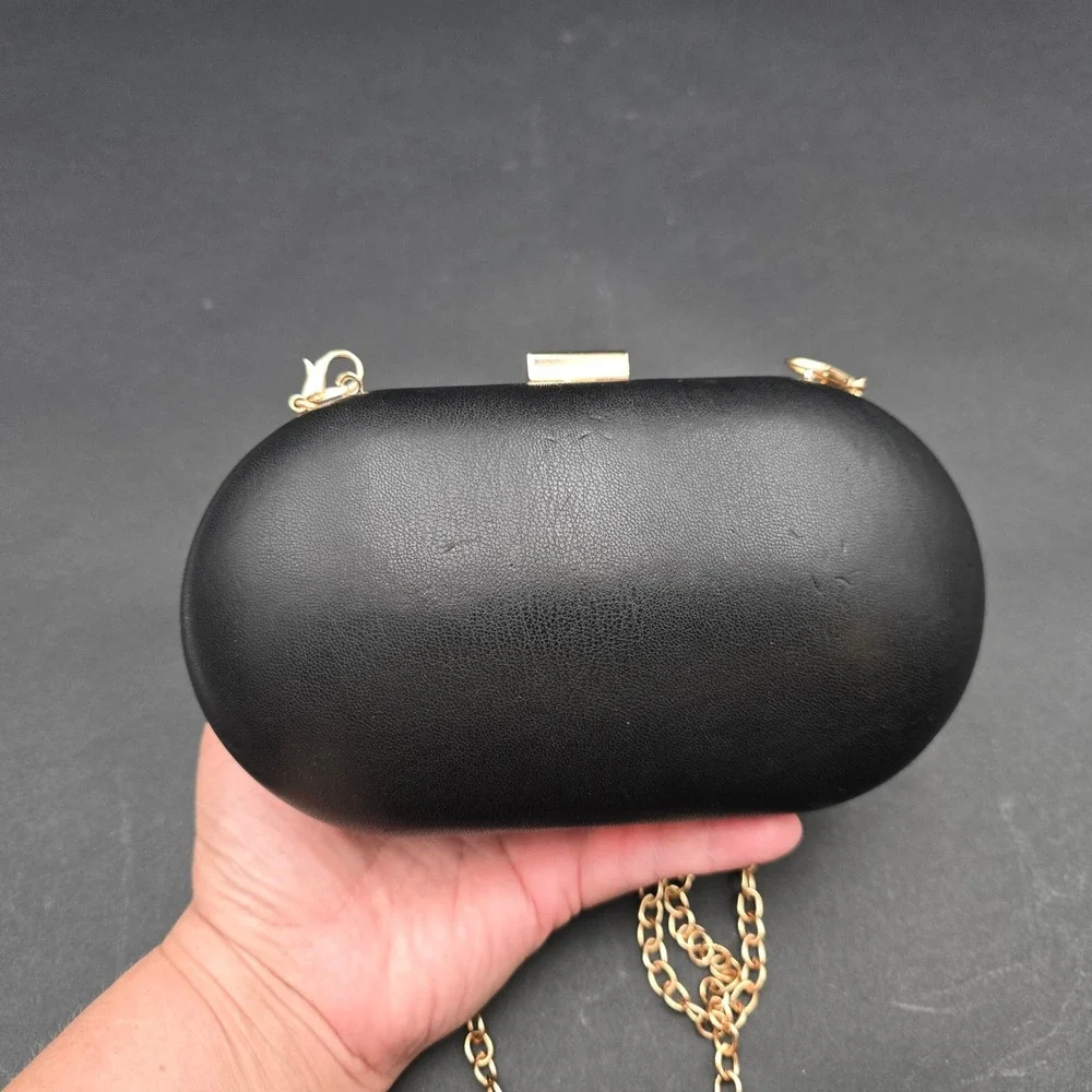 BAM Forever Sweet Pill Capsule Clutch Bag Gold Glitter Black Novelty Crossbody